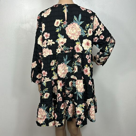 ZARA Sharon Floral Print 3/4 Sleeve Babydoll Mini Dress Size XL - Picture 6 of 10
